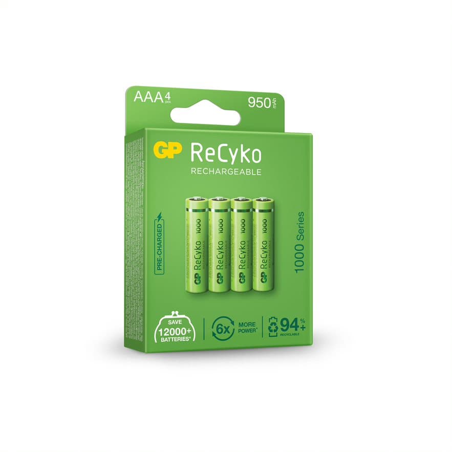 Acumulatori GP Batteries, ReCyco 1000mAh AAA (LR03) 1.2V NiMH, paper box 4 buc. "100AAAHCE-EB4" "GPRHC103E019"