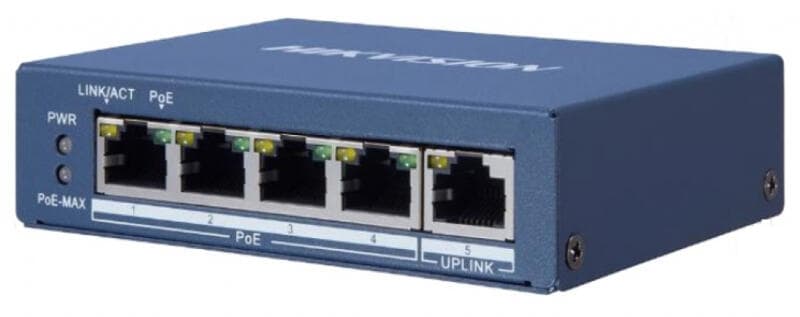 SWITCH. PoE Hikvision, port Gigabit x 4, carcasa metalica, "DS-3E0505P-E/M"