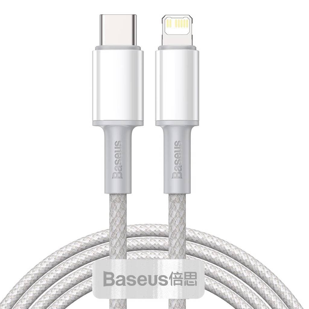 CABLU alimentare si date Baseus High Density Braided, Fast Charging Data Cable pt. smartphone, USB Type-C la Lightning PD 20W, braided, 2m, alb "CATLGD-A02" - 6953156231955