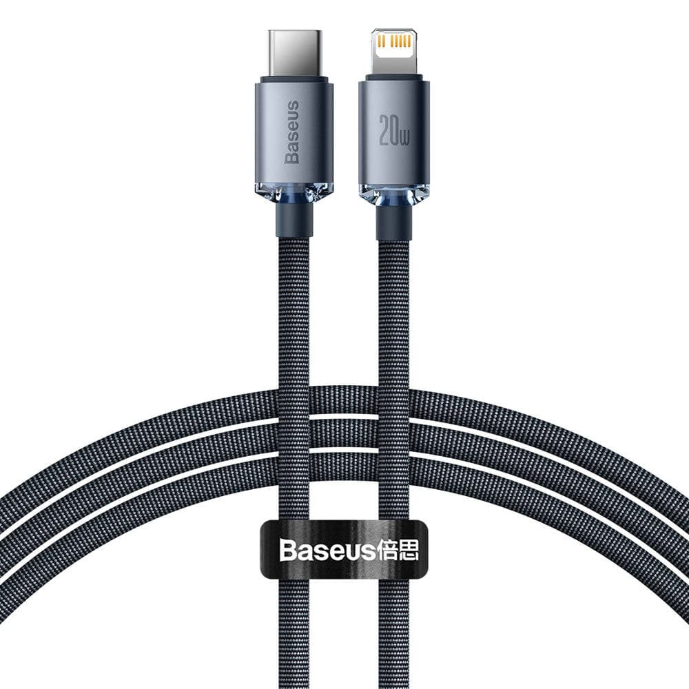 CABLU alimentare si date Baseus Crystal Shine, Fast Charging Data Cable pt. smartphone, USB Type-C la Lightning Iphone PD 20W, 1.2m, negru "CAJY000201" - 6932172602741