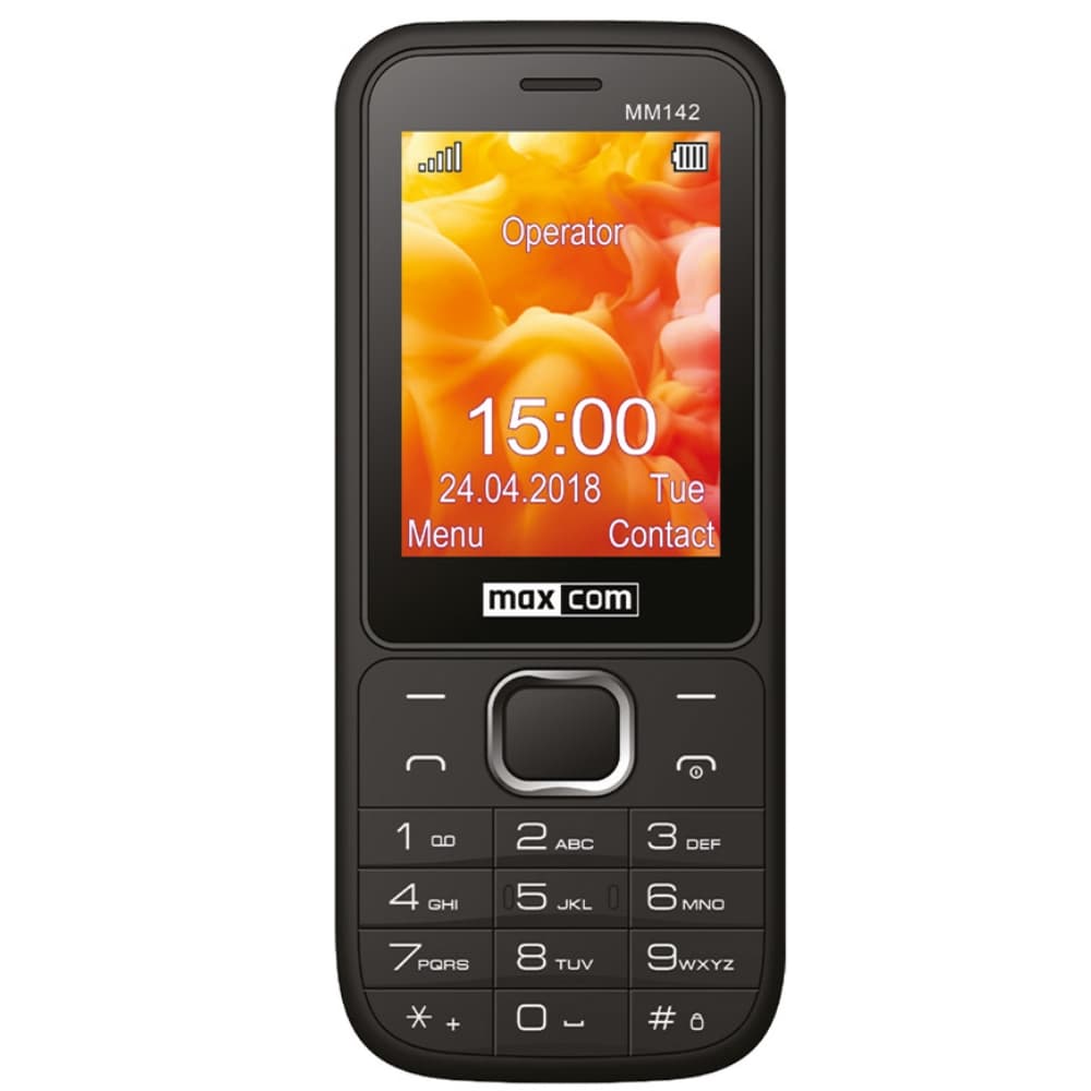 Telefon cu butoane, Maxcom, "MM142" ecran 2.4 inch, dual sim, rez. camera 0.3 Mpix, 2G, OEM, acumulator 800 mAh, negru, "MM142 Black"