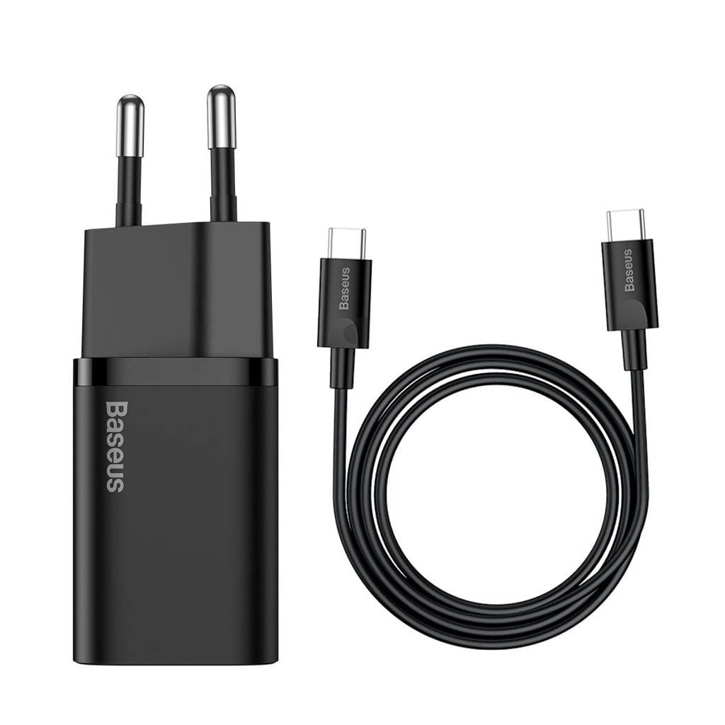 INCARCATOR retea Baseus Super Si, Quick Charge 25W, 1 x USB Type-C 5V/3A max, include cablu USB Type-C la USB Type-C 1m, negru "TZCCSUP-L01" - 6953156206021