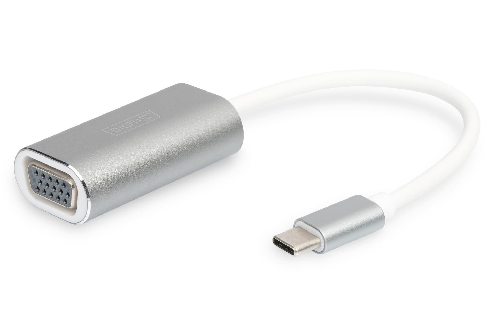 DIGITUS USB3.0 Typ C VGA grafic adaptor Alu case 20cm cable chipset VL100+IT6513 white "DA-70837"