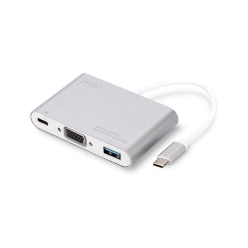 DIGITUS USB3.0 Typ C multi adapt. VGA Typ C power delivery function chipsatz VL100/PS176/VL210 20cm cable Alu case white "DA-70839"