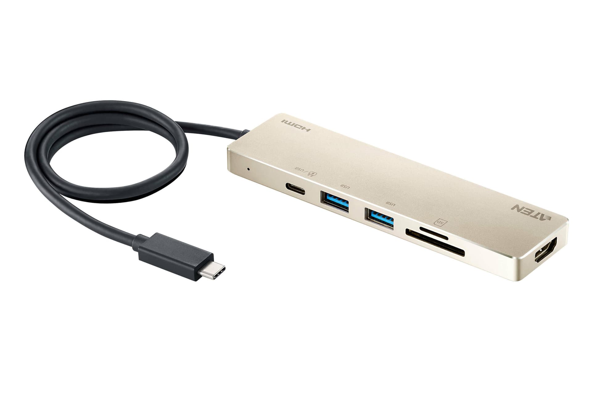 DOCKING Station ATEN universal, conectare PC USB Type C, USB 3.1 x 2, USB Type C x 1, card reader SD/microSD x 1, HDMI x 1, NB 60 W, gri, "UH3239-AT"