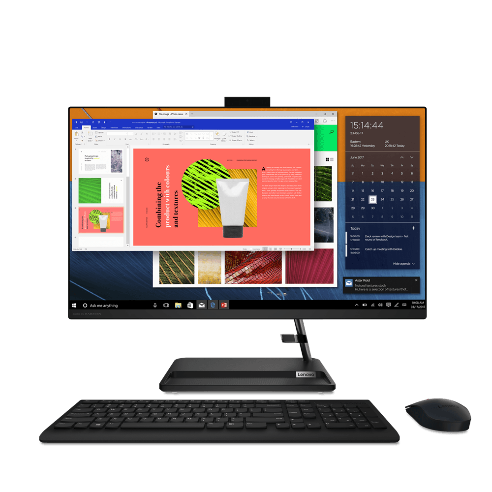 DESKTOP LENOVO, "IdeaCentre 3" All-in-one, 27 inch, CPU Ryzen 7 5700U, AMD Radeon Graphics, memorie 16 GB, SSD 512 GB, tastatura si mouse, FreeDos, "F0FY00AHRI"