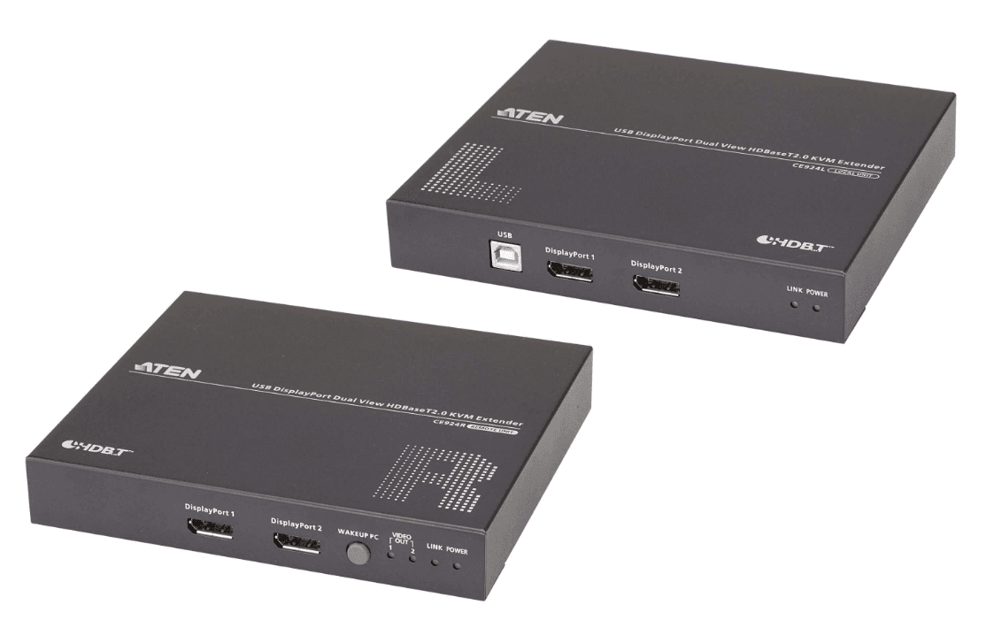 USB DisplayPort Aten Dual View HDBaseTTM 2.0 KVM Extender (4K@100m for Single View) "CE924-AT-G"