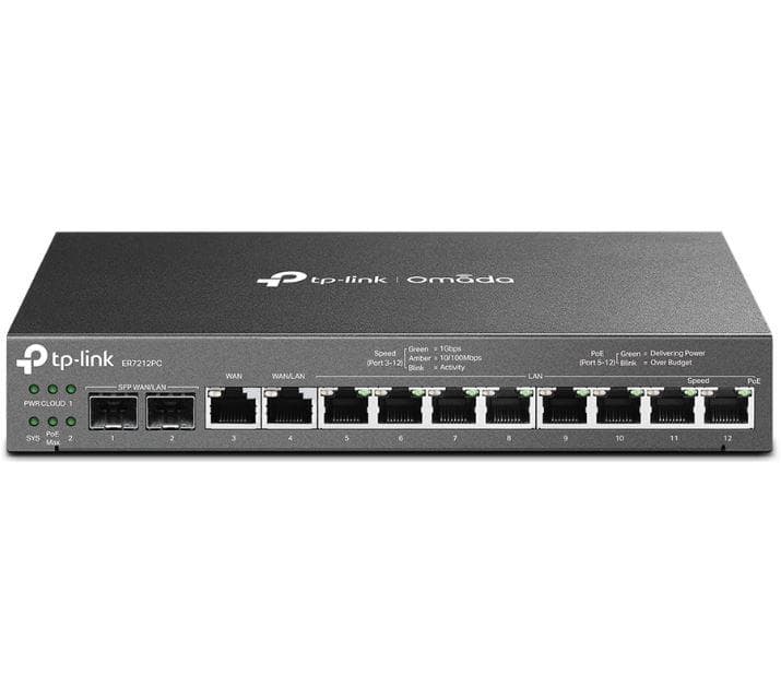 ROUTER TP-LINK wired Gigabit, 2× Gigabit SFP WAN/LAN ports, 1× Gigabit RJ45 WAN port, and 1× Gigabit RJ45 WAN/LAN port, Omada 3-in-1 Gigabit VPN Router "ER7212PC"