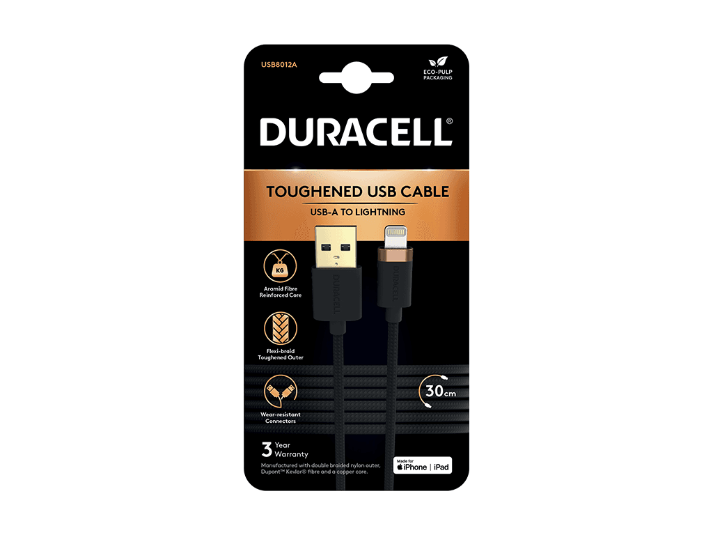 Cablu Duracell USB-A to Lightning C89 0.3m Black "USB8012A"