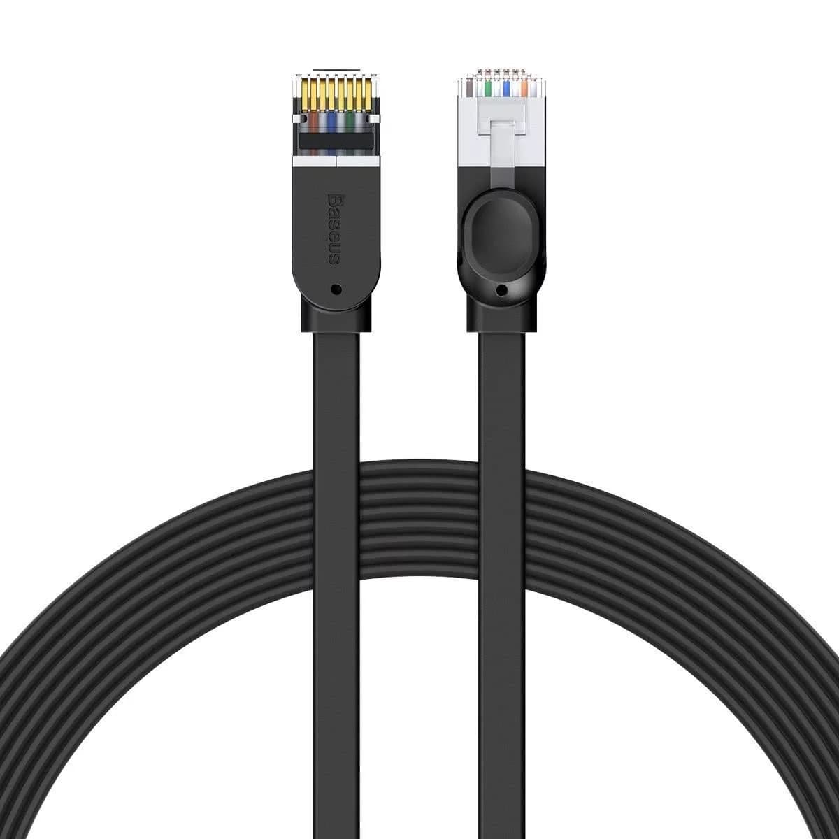 PATCH CORD UTP Baseus Cat6, fire din cupru, flat cable, viteza maxima 1 Gbps, PVC, 8m, negru "PCWL-E01" - 6953156217133