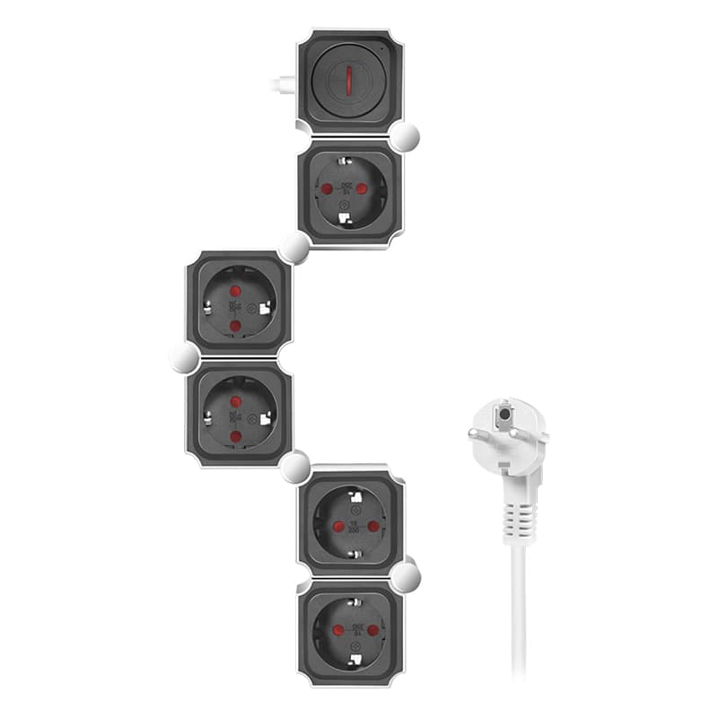 PRELUNGITOR LOGILINK, flexibil 180 grade, Schuko x 5, cablu 3G 1.5mm2, 230 V/16 A, 50 Hz, max. 3600 W, buton intrerupator iluminat, IP20, 1.5m, alb/negru "LPS277" (include TV 0.80lei)