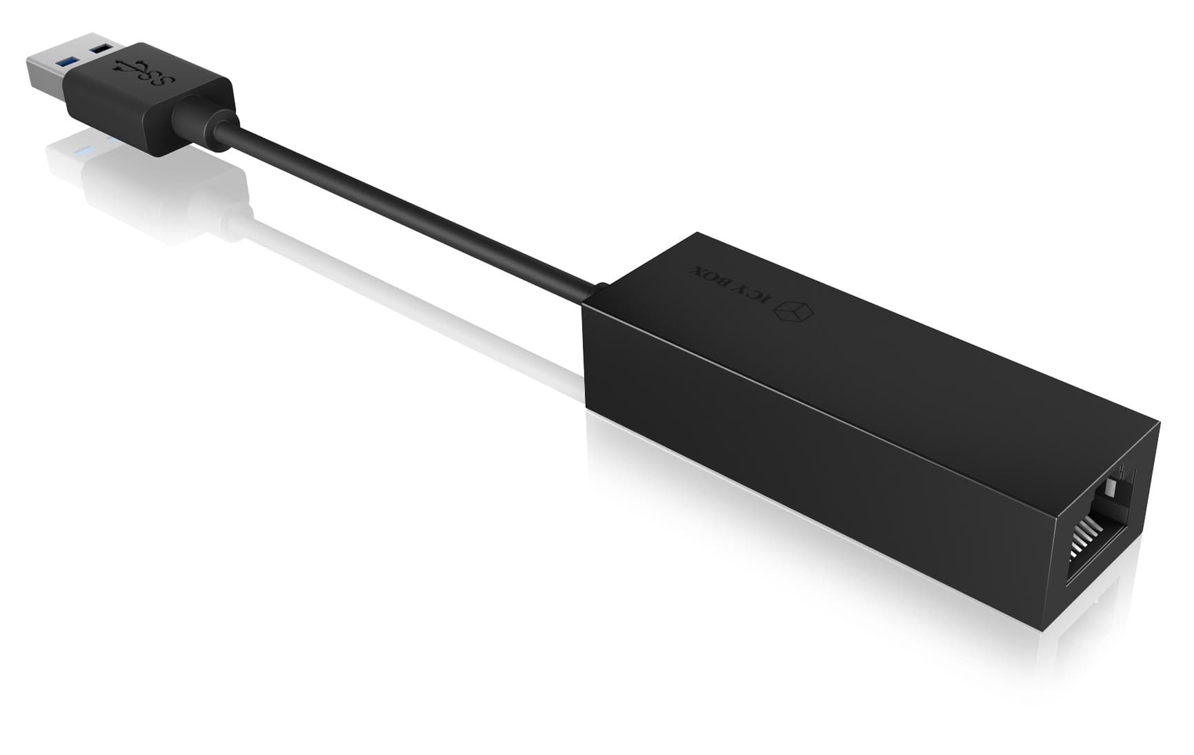 ADAPTOR RETEA Icy Box USB 3.2 (Gen 1) la Gigabit RJ-45, plastic, negru, "IB-AC501A"