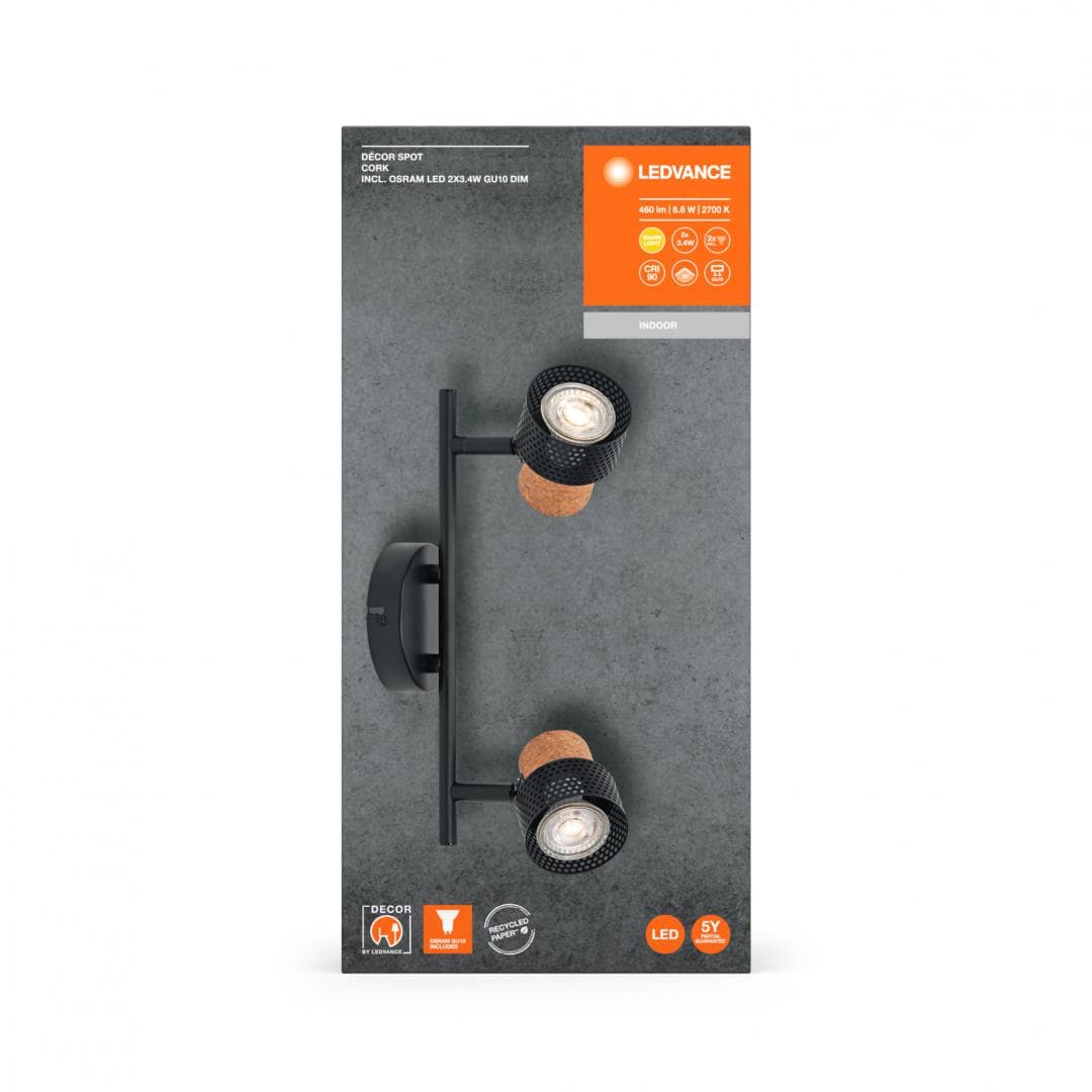 DECOR SPOT CORK 2X3.4W 927 GU10 BK LEDV "000004058075828681"