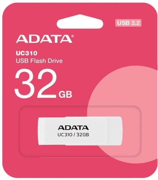MEMORIE USB 3.2 ADATA 32 GB, protectie slide laterala, carcasa plastic, alb, "UC310-32G-RWH"