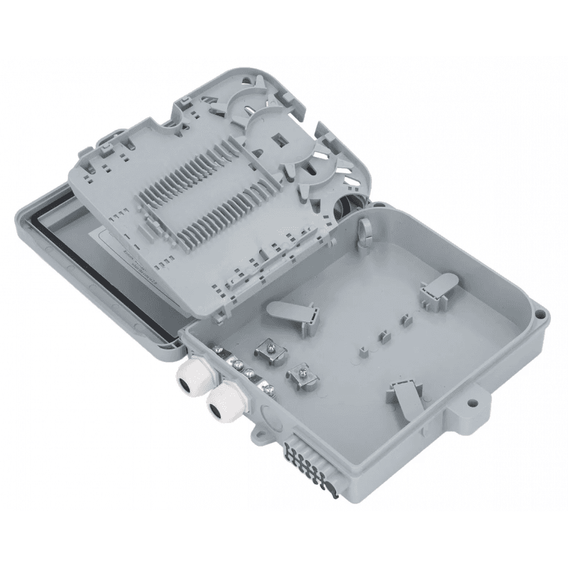 Cutie de distributie fibra optica FTTH IP65 12 porturi SC simplex/LC duplex, fara adaptoare cu caseta de sudura inclusa si tuburi termo - Emtex "LW-GFS23-2-12C"