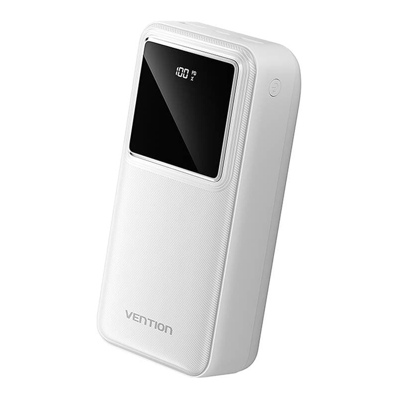 Power Bank Vention 30.000 mAh, 22.5W PD 20W, QC, 1x USB-C, 2x USB-A, 1x micro USB (doar pt incarcare), afisaj LED, cablu USB A - USB-C 30cm inclus, 700g, alb, "FHMW0" - 6922794785632