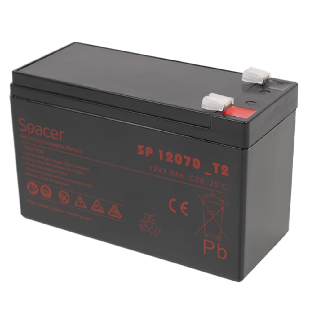 ACUMULATOR UPS SPACER 12V / 7Ah, dimensiuni: 151x66x96mm, inaltime+terminal: 102mm, terminal F2(T2), "SP-BAT-12V7AH"