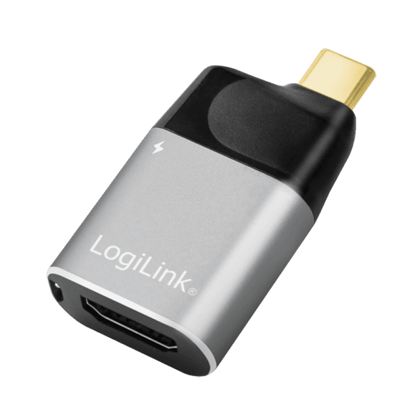 CABLU video LOGILINK, adaptor USB 3.1 Type-C (T) la HDMI (M) + USB-C (M), rezolutie maxima 4K UHD (3840 x 2160) la 60 Hz, conectori auriti, aluminiu, ecranaj, negru-gri, "CUA0203"