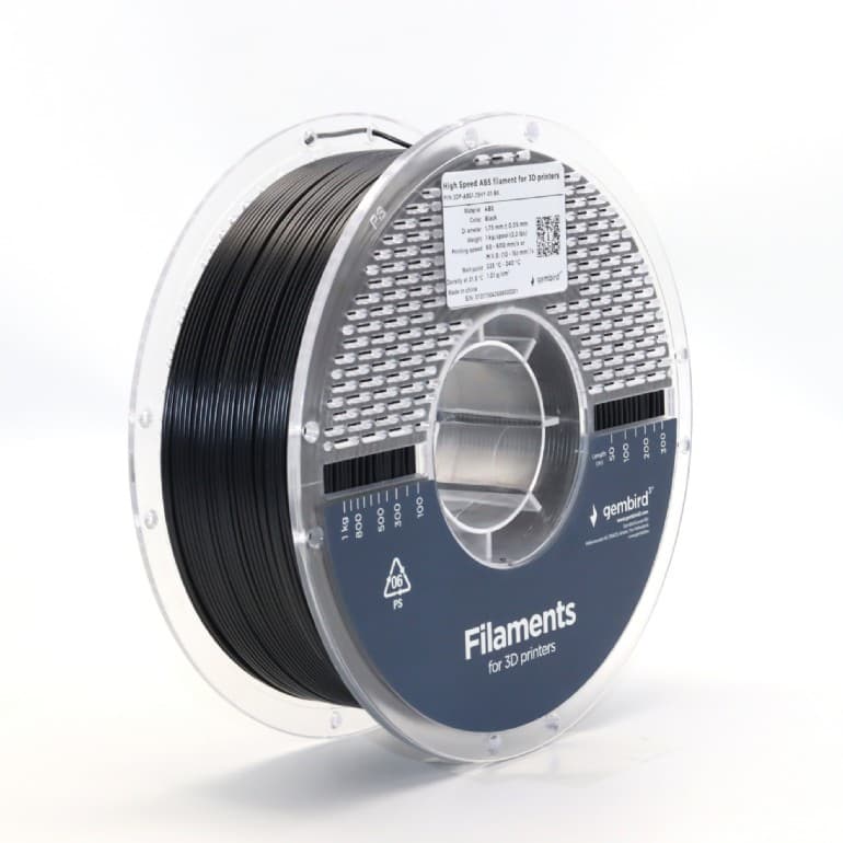 FILAMENT GEMBIRD pt. imprimanta 3d, ABS, 1.75mm diamentru, 1Kg / bobina, aprox. 400m, topire 225-240 grC, high speed, black, "3DP-ABS1.75HY-01-BK"