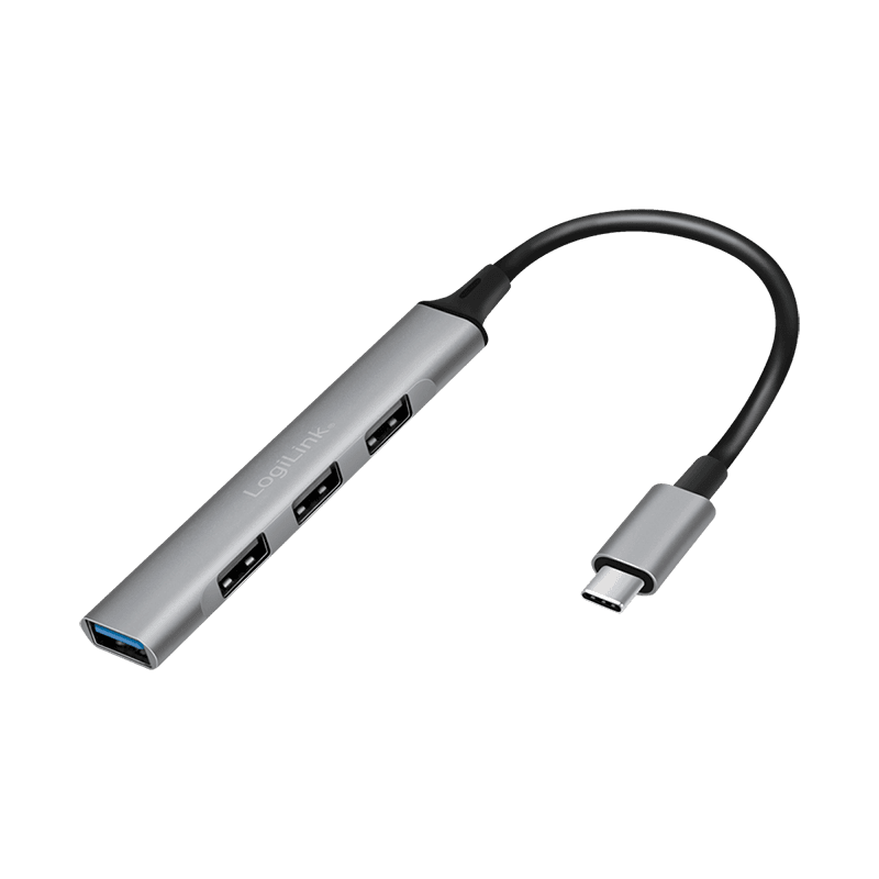 HUB extern LOGILINK, porturi USB: USB-A 3.2 x 1 + USB-A 2.0 x 3, conectare prin USB-C, aluminiu, prot. supracurent, supratensiune, gri, "UA0392"