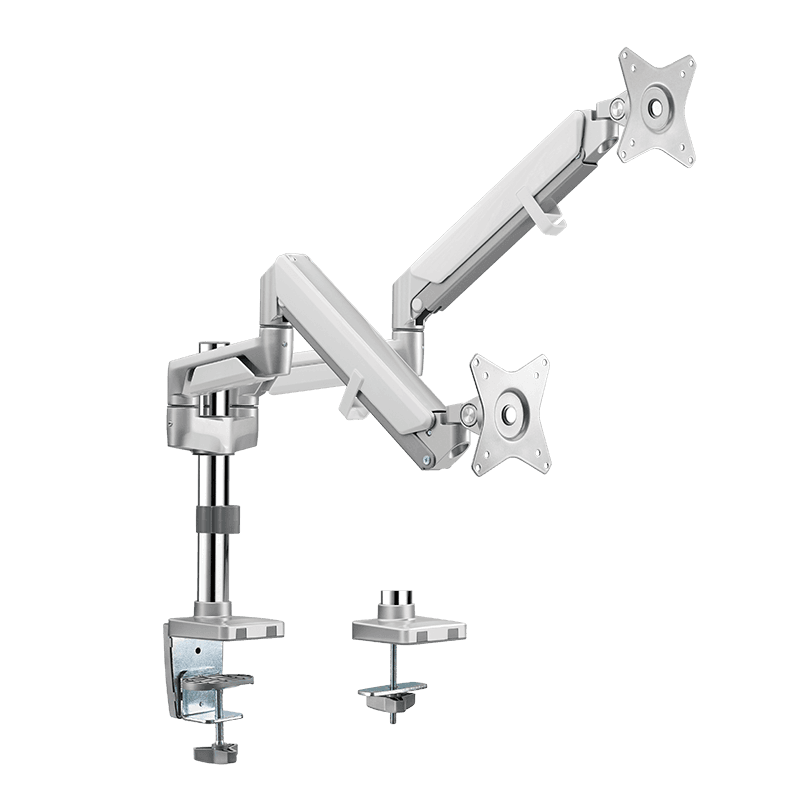 SUPORT de birou LOGILINK, pt 2 TV/monitor plat, curbat, diag. max 32 inch, rotatie, inclinare, pivotare, orizontala, verticala, max 9 Kg x 2, argintiu, "BP0089"