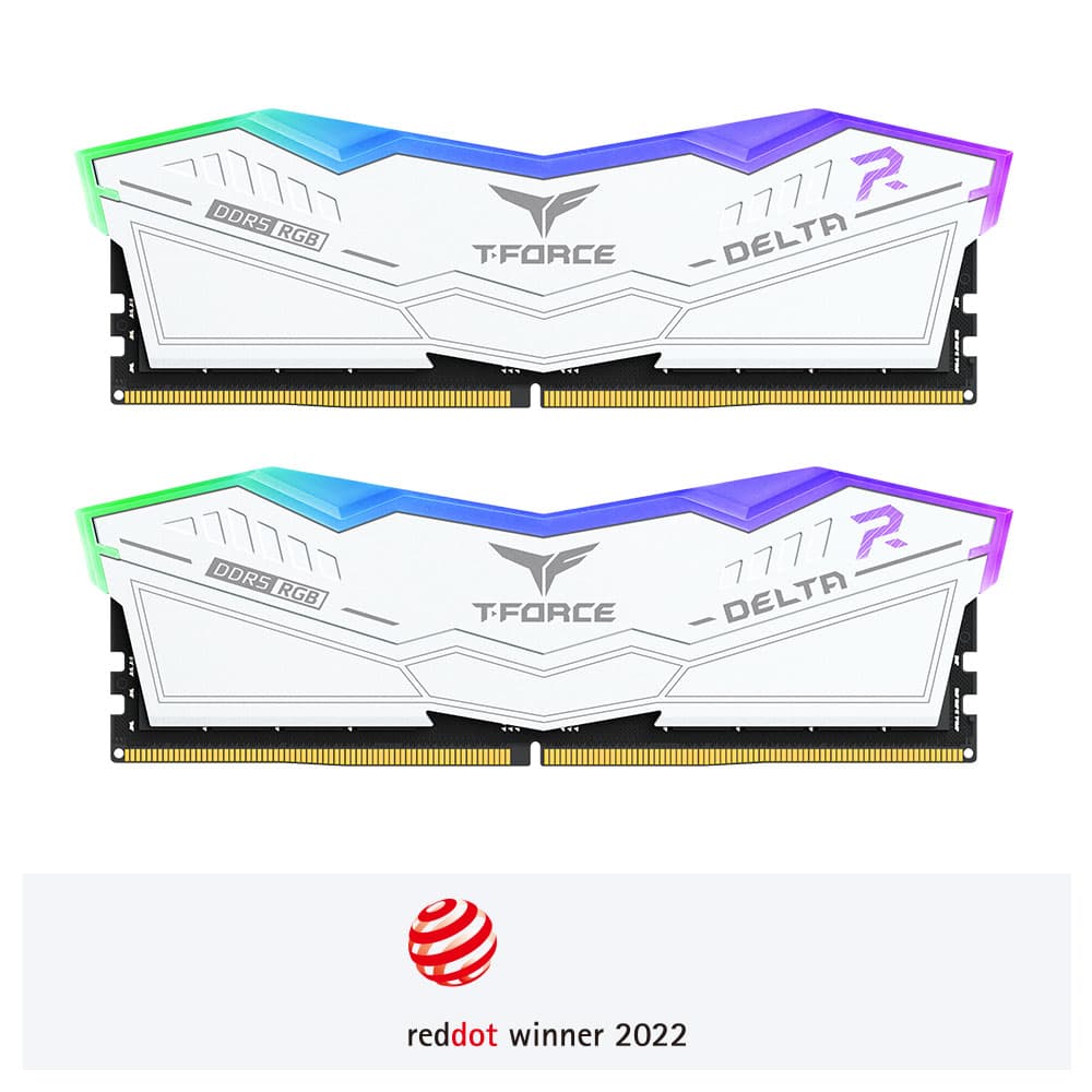 MEMORIE DDR TEAMGROUP T-FORCE DELTA RGB DDR5 Gaming 32GB frecventa 6400 Mhz (kit 2 x 16GB) CL40, radiator, retail, alb "FF4D532G6400HC40BDC01"
