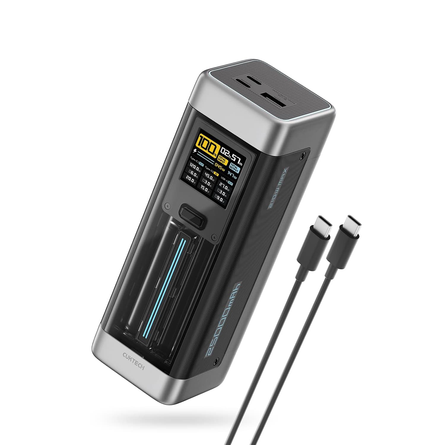 POWER BANK Cuktech P+ Series 2C1A, 25000mAh, PD 3.1, 210W, 1 x USB; 2 x USB Type-C, digital display pt. status baterie, negru, "CUK00P23GLBK"