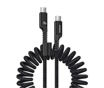CABLU alimentare si date Baseus Fish-eye, Fast Charging Data Cable pt. smartphone, USB Type-C la USB Type-C 100W, spiralat, 1m, negru "P10320203111-00" - 6932172658007