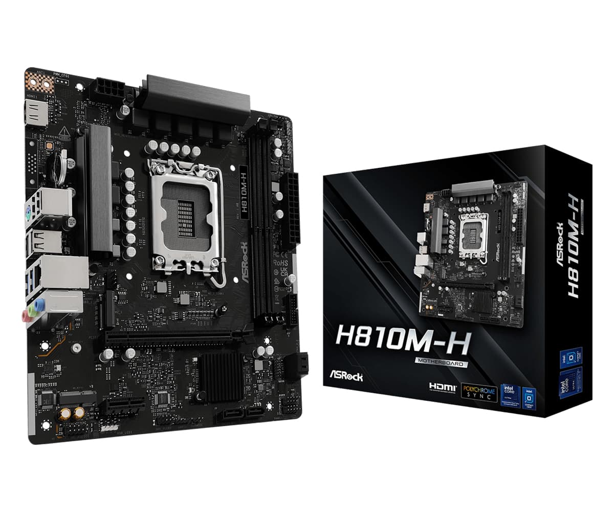 Placa de baza AsRock "H810M-H", skt. LGA 1851, chipset Intel H810, mATX, 2 x DDR5 max. 128 GB, USB 3.2 gen1 A, USB 2.0, 2.5 GHz Lan, 4 x SATA, 2 x M.2, PCIe 4.0, HDMI, "H810M-H"