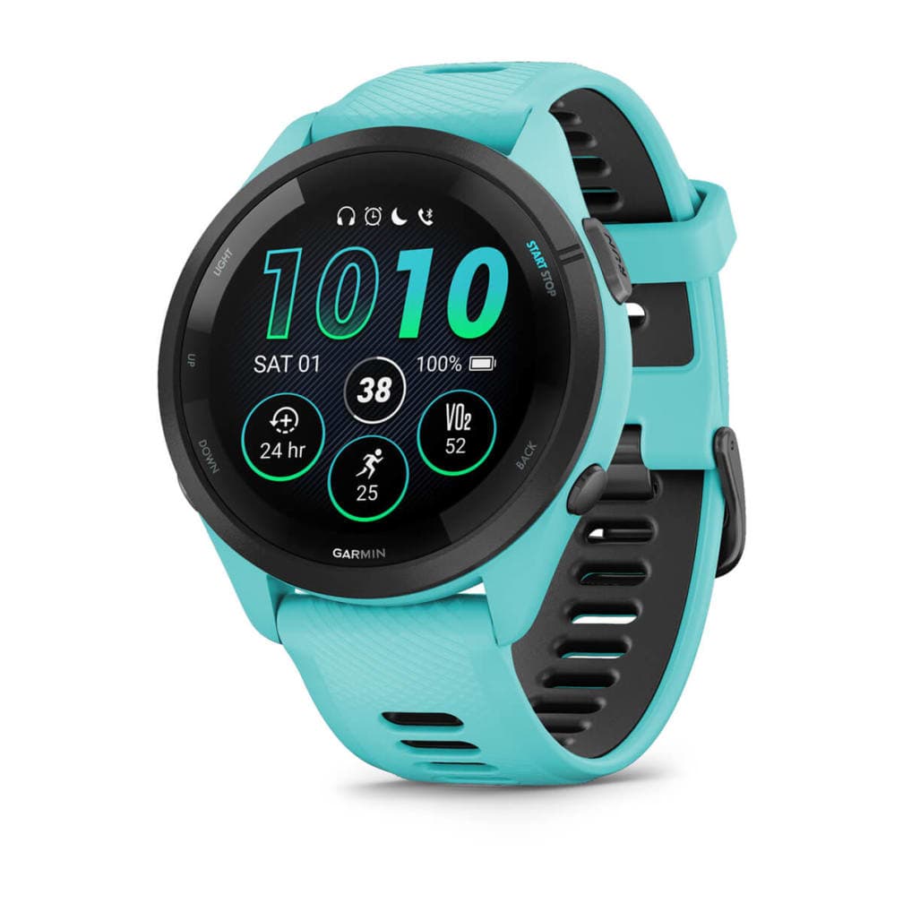 Smartwatch Garmin Forerunner 265, GPS, 46mm, Ecran AMOLED 1.3", Bluetooth, Wi-Fi, ANT+, Autonomie 13 zile, Monitorizre avansata activitati, 5 ATM (Albastru/Negru) "010-02810-12"
