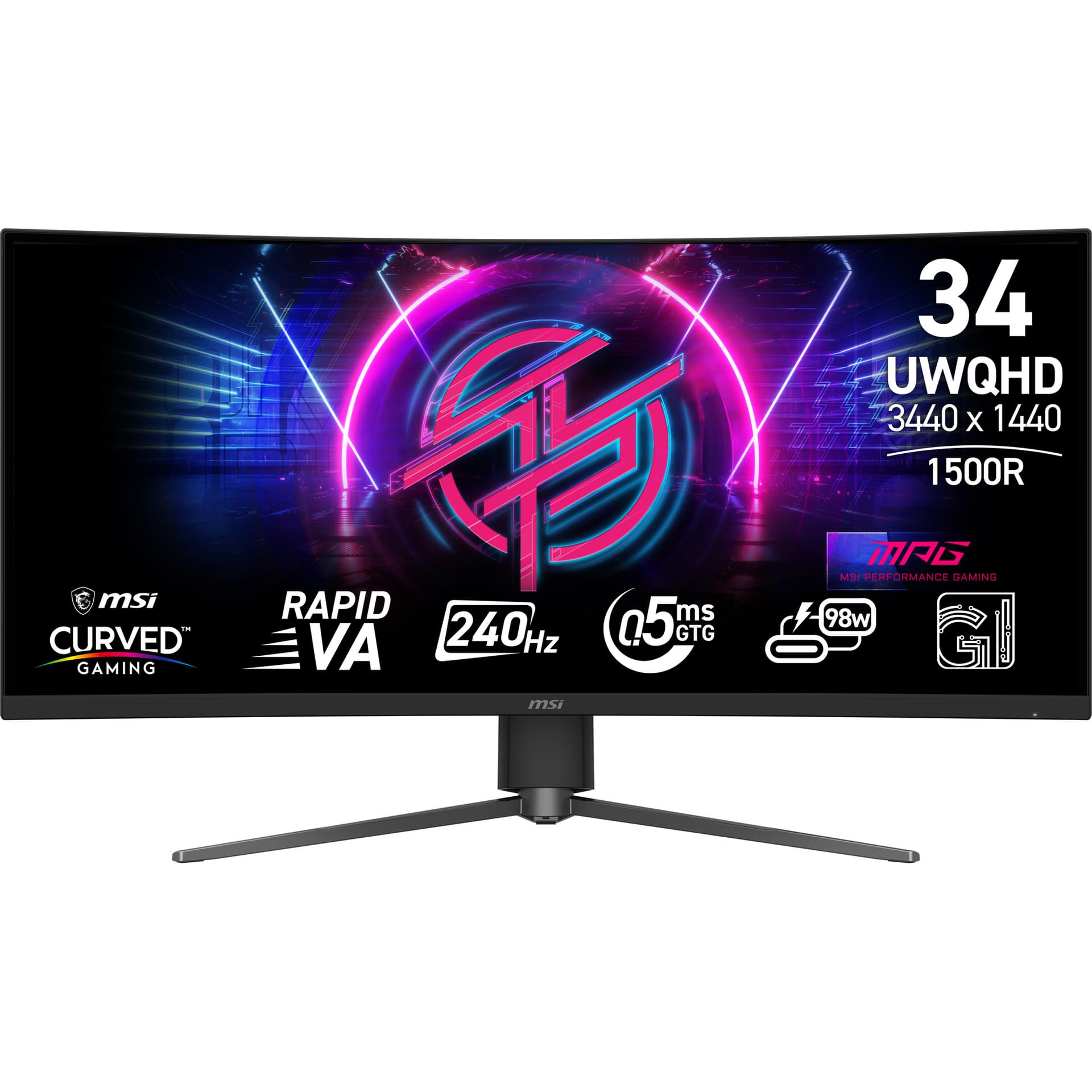 Monitor Gaming Rapid VA LED MSI 34" MPG 346CQRF X24, UWQHD (3440 x 1440), HDMI, DisplayPort, Ecran Curbat, 240 Hz, 0.5 ms (Negru) "MPG 346CQRF X24"