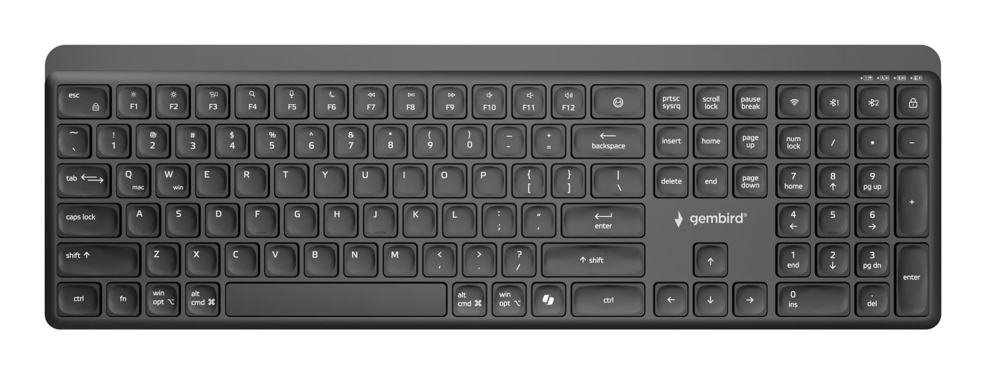 TASTATURA GEMBIRD wireless, dual-mode BT v5.1 + 2.4Ghz, 110 taste, Li-ion 300mAh, USB-C, black, "KB-WPS-03"
