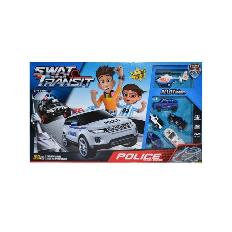 Pista cu vehicule politie, 53 piese/ cutie