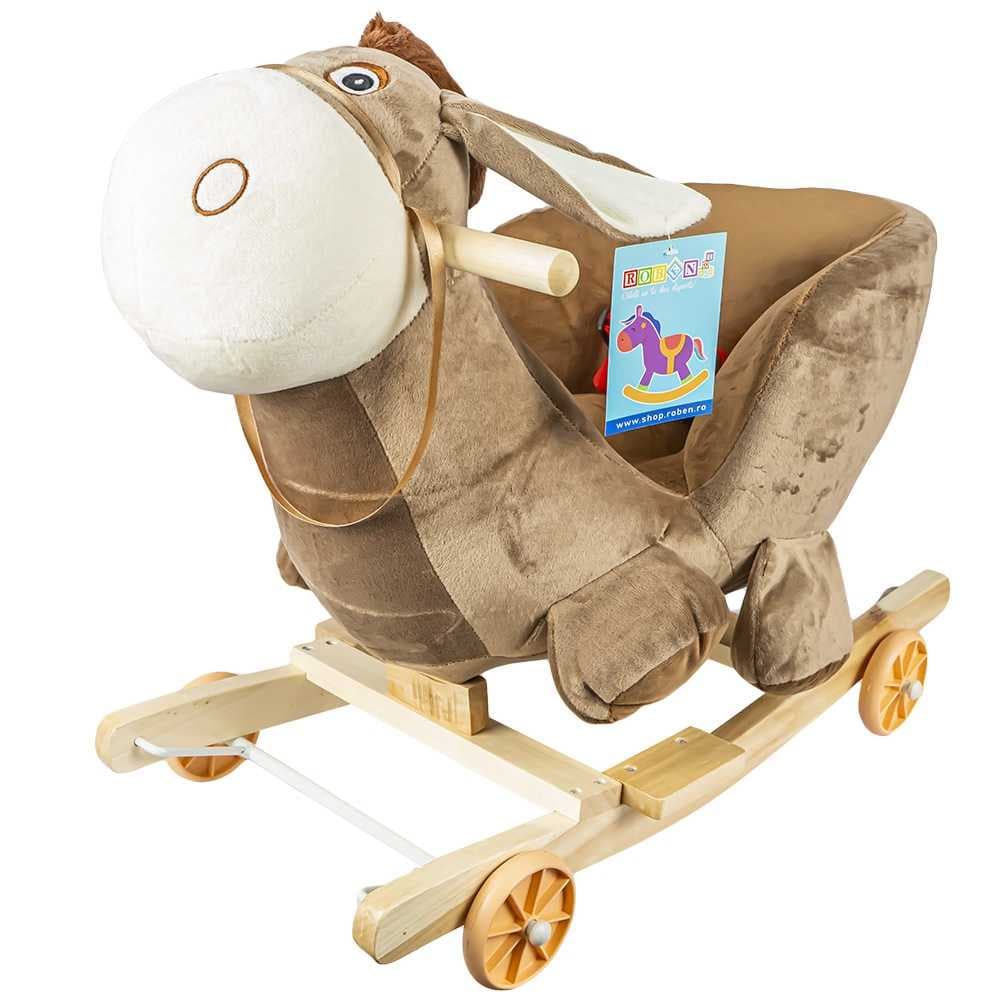 Balansoar pentru bebelusi, Magarus, lemn + plus, cu rotile, 60 cm
