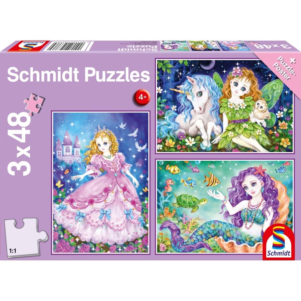 Puzzle Schmidt, Printesa, zana si sirena, 3x48 piese