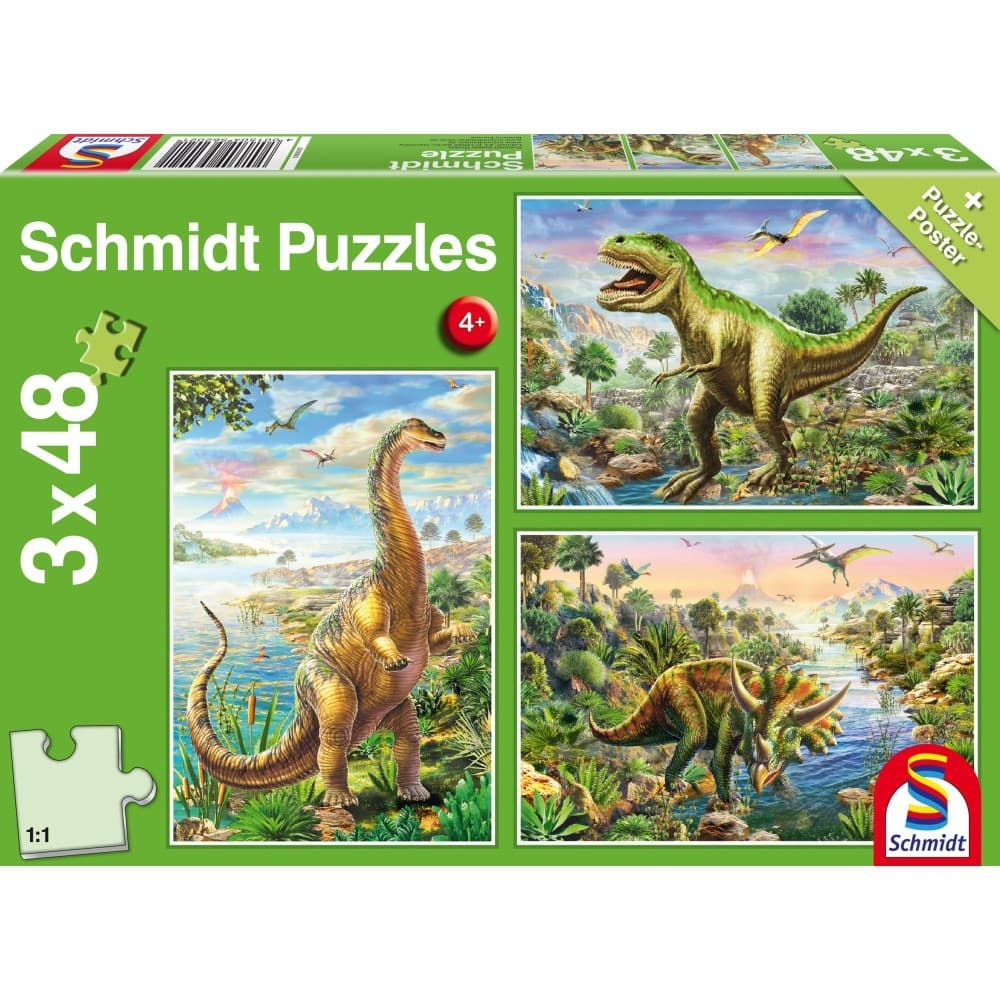Puzzle Schmidt, Aventurile dinozaurilor, 3x48 piese