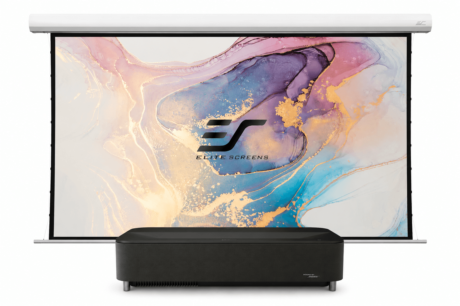Pachet Epson Lifestudio Grand Plus EH-LS970W + Elite Screens Saker SKT120XH-CLR-E12, UST 4K, 4000 lumeni, Google TV, Sou