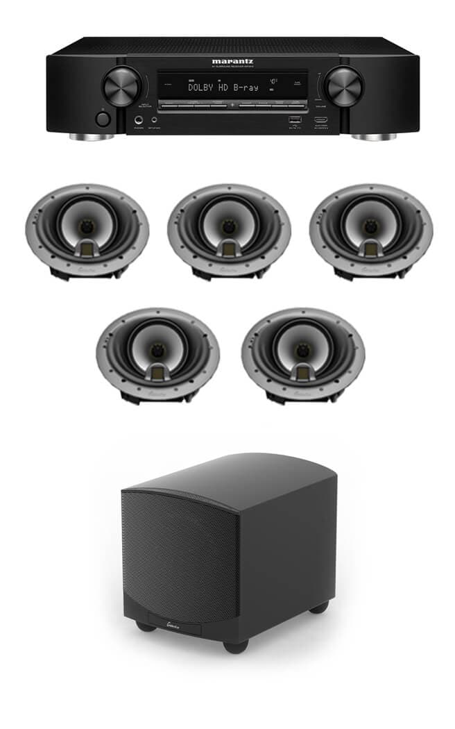 Sistem complet 5.1 de tavan cu GOLDENEAR HTR7000, subwoofer ForceField 30 si Receiver Marantz NR1510