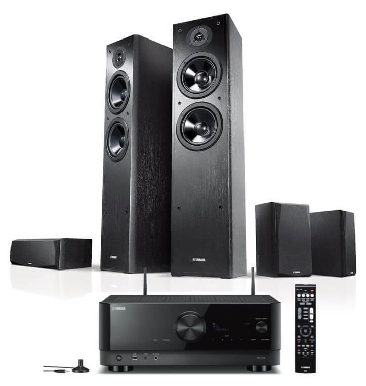 Sistem Home Cinema Yamaha cu receiver 8K YAMAHA RX-V4A + boxe podea F51 + set P51 cu centru si surround