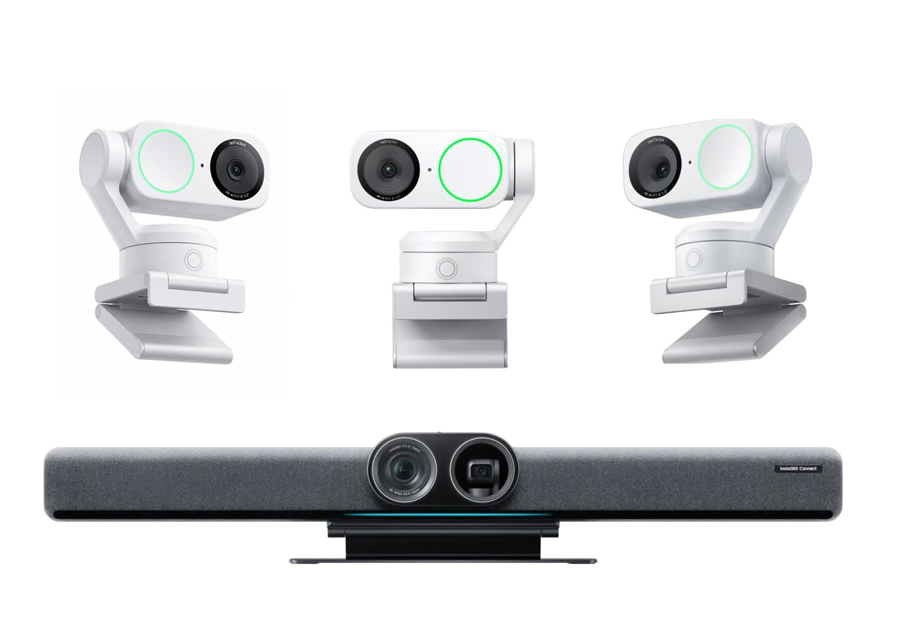 Pachet videoconferință Insta360 Connect + 3x Link 2 alb – 4K AI, pentru săli medii și mari de conferință