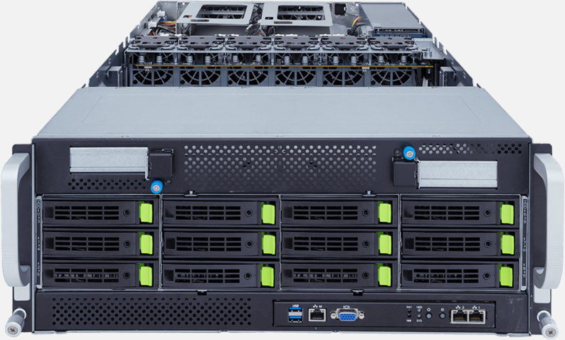Gigabyte G493-SB1 — server GPU 4U, 2× Intel Xeon Scalable, până la 10 GPU, 12 bay-uri