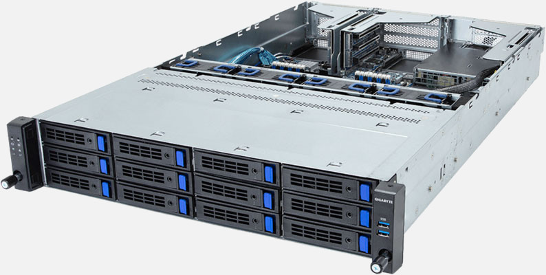 Gigabyte R263-S33 — server GPU 2U, Intel Xeon Scalable, până la 3 GPU, 12 bay-uri