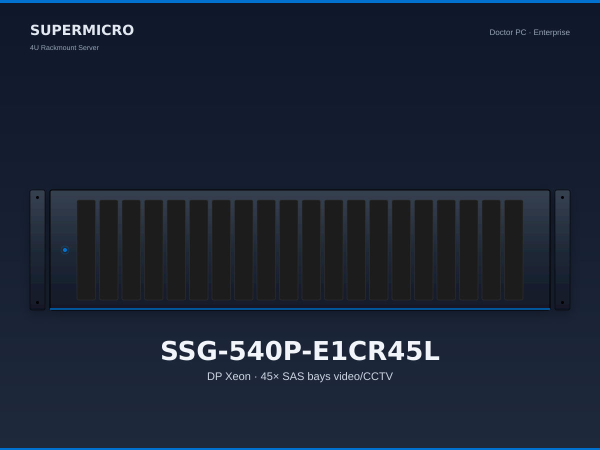 Supermicro SSG-540P-E1CR45L 4U Xeon Storage (45× SAS, CCTV/video)
